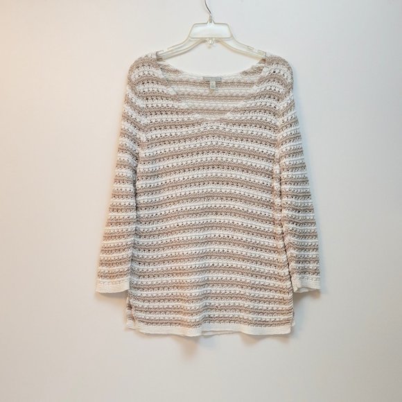 Dana Buchman Tan and White Openwork Pullover Sweater Size Large - Picture 1 of 5